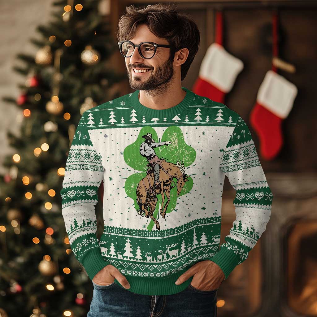 St Patrick's Day Lucky Cowboy Knit Sweatshirt Retro Vintage Clover TS02 Green Print Your Wear