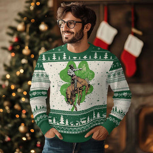 St Patrick's Day Lucky Cowboy Knit Sweatshirt Retro Vintage Clover TS02 Green Print Your Wear
