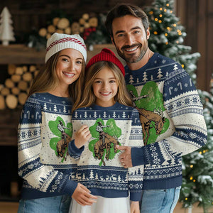 St Patrick's Day Lucky Cowboy Knit Sweatshirt Retro Vintage Clover TS02 Navy Print Your Wear