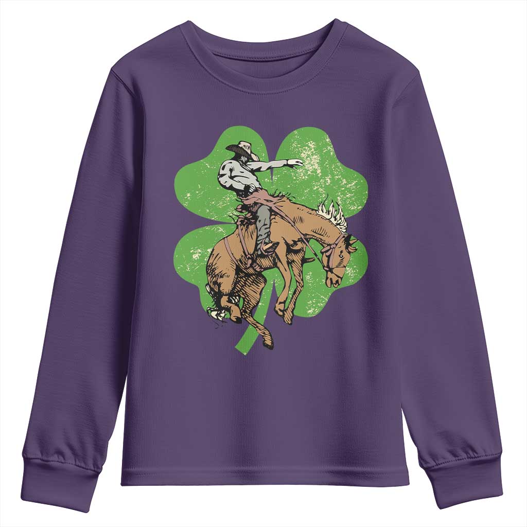 St Patrick's Day Lucky Cowboy Youth Sweatshirt Retro Vintage Clover TS02 Purple Print Your Wear