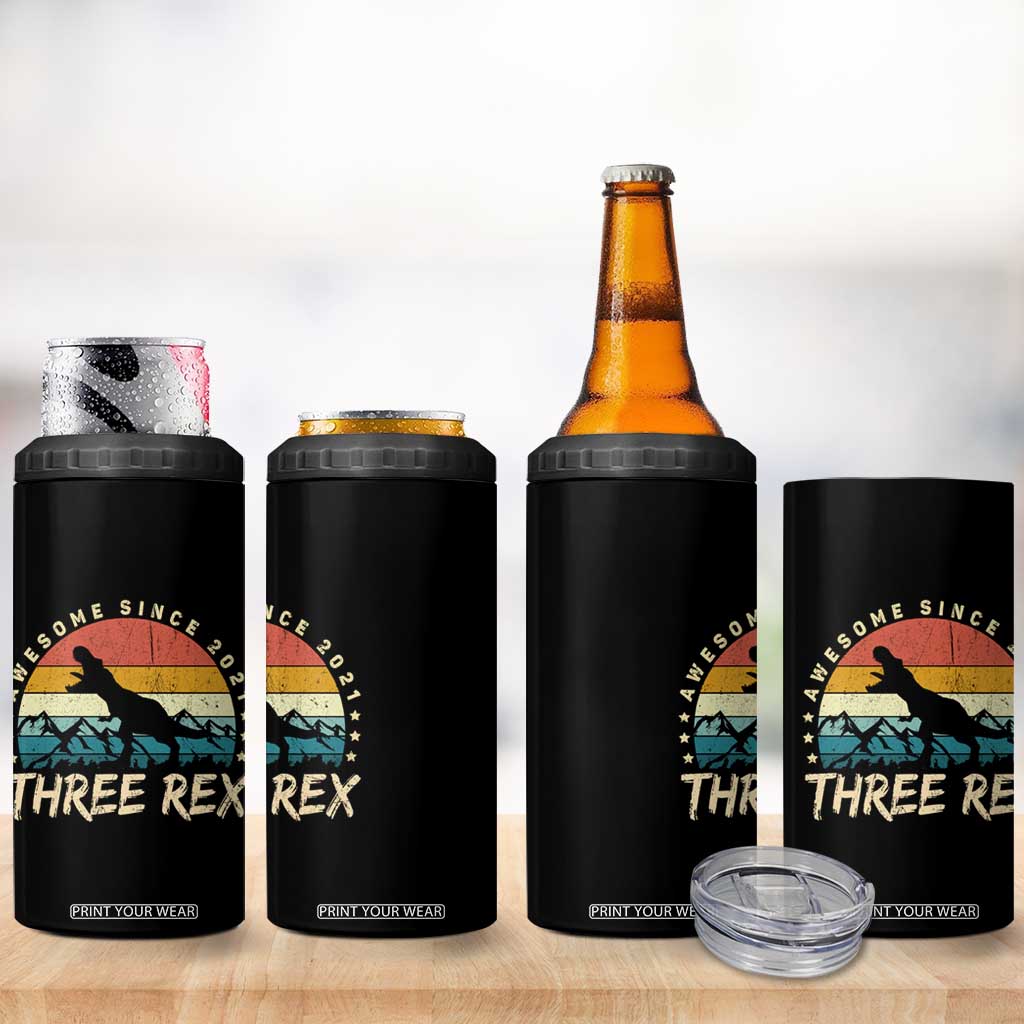 Three Rex 3rd Birthday 4 in 1 Can Cooler Tumbler 3 Years Old Dinosaur Bday Boy TS02 Print Your Wear