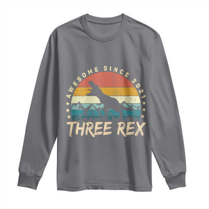Three Rex 3rd Birthday Long Sleeve Shirt 3 Years Old Dinosaur Bday Boy TS02 Charcoal Print Your Wear