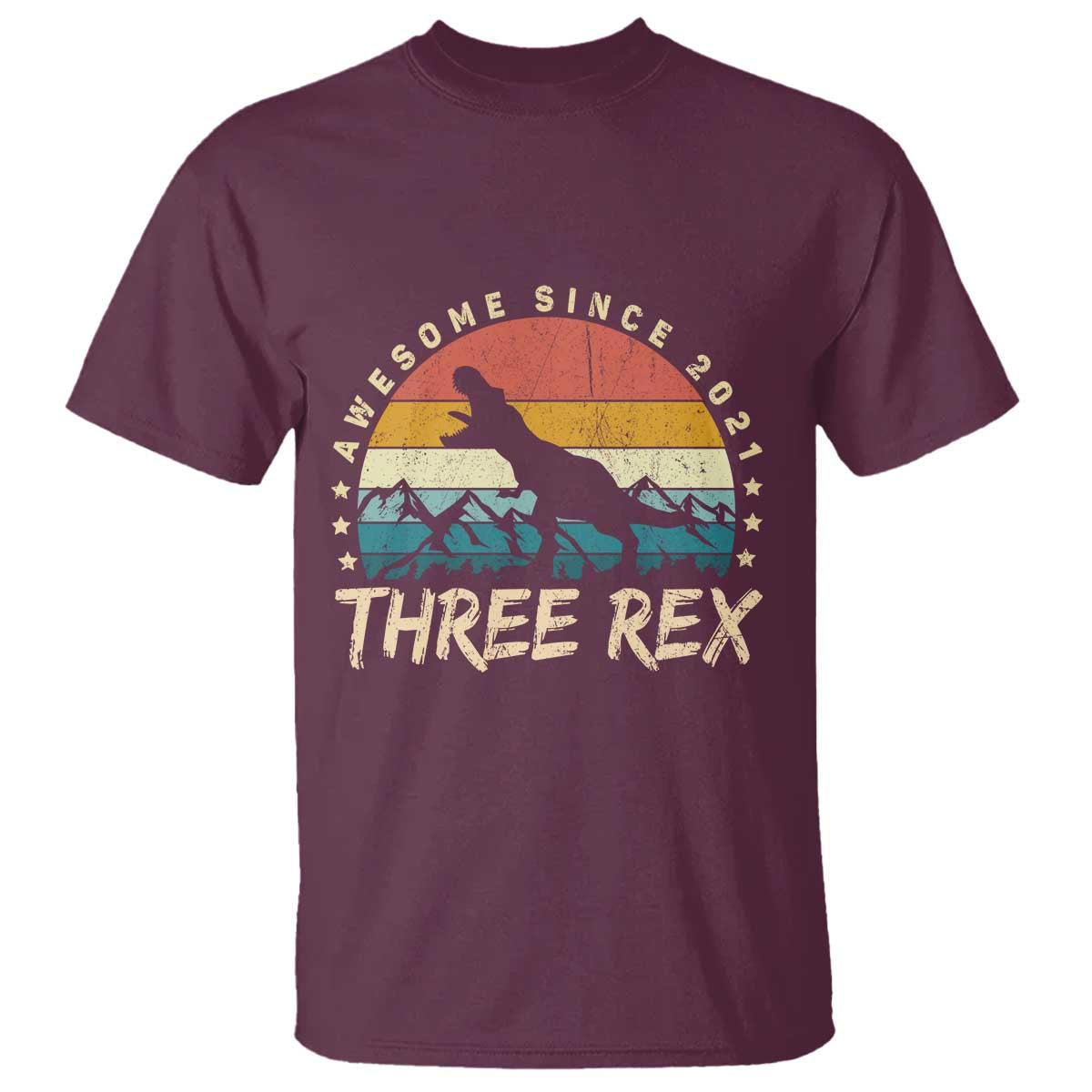 Three Rex 3rd Birthday T Shirt 3 Years Old Dinosaur Bday Boy TS02 Maroon Print Your Wear