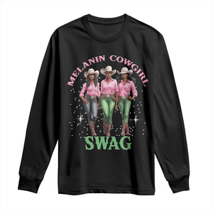 Melanin Cowgirl Swag Long Sleeve Shirt Pink Green African American Cowgirls Black History TS02 Black Print Your Wear