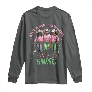 Melanin Cowgirl Swag Long Sleeve Shirt Pink Green African American Cowgirls Black History TS02 Dark Heather Print Your Wear