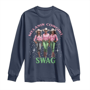 Melanin Cowgirl Swag Long Sleeve Shirt Pink Green African American Cowgirls Black History TS02 Navy Print Your Wear