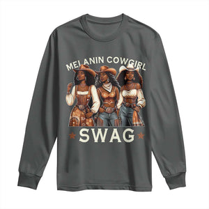 Melanin Cowgirl Swag Long Sleeve Shirt Cool African American Cowgirls Black History TS02 Dark Heather Print Your Wear