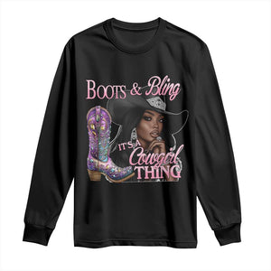 Melanin Cowgirl Long Sleeve Shirt Boots & Bling its a Cowgirl Thing Black Cowgirl Melanin TS02 Black Print Your Wear