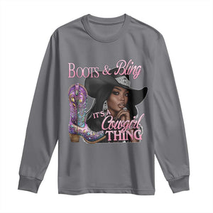 Melanin Cowgirl Long Sleeve Shirt Boots & Bling its a Cowgirl Thing Black Cowgirl Melanin TS02 Charcoal Print Your Wear