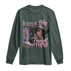 Melanin Cowgirl Long Sleeve Shirt Boots & Bling its a Cowgirl Thing Black Cowgirl Melanin TS02 Dark Forest Green Print Your Wear