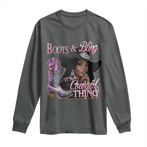 Melanin Cowgirl Long Sleeve Shirt Boots & Bling its a Cowgirl Thing Black Cowgirl Melanin TS02 Dark Heather Print Your Wear