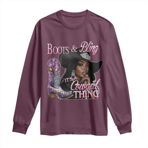 Melanin Cowgirl Long Sleeve Shirt Boots & Bling its a Cowgirl Thing Black Cowgirl Melanin TS02 Maroon Print Your Wear