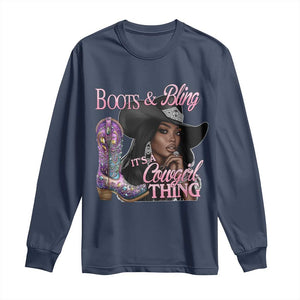 Melanin Cowgirl Long Sleeve Shirt Boots & Bling its a Cowgirl Thing Black Cowgirl Melanin TS02 Navy Print Your Wear