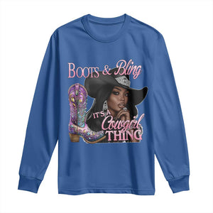 Melanin Cowgirl Long Sleeve Shirt Boots & Bling its a Cowgirl Thing Black Cowgirl Melanin TS02 Royal Blue Print Your Wear