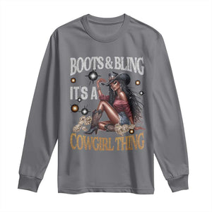 Melanin Cowgirl Long Sleeve Shirt Boots & Bling It's A Cowgirl Thing Black History TS02 Charcoal Print Your Wear