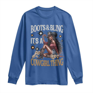 Melanin Cowgirl Long Sleeve Shirt Boots & Bling It's A Cowgirl Thing Black History TS02 Royal Blue Print Your Wear