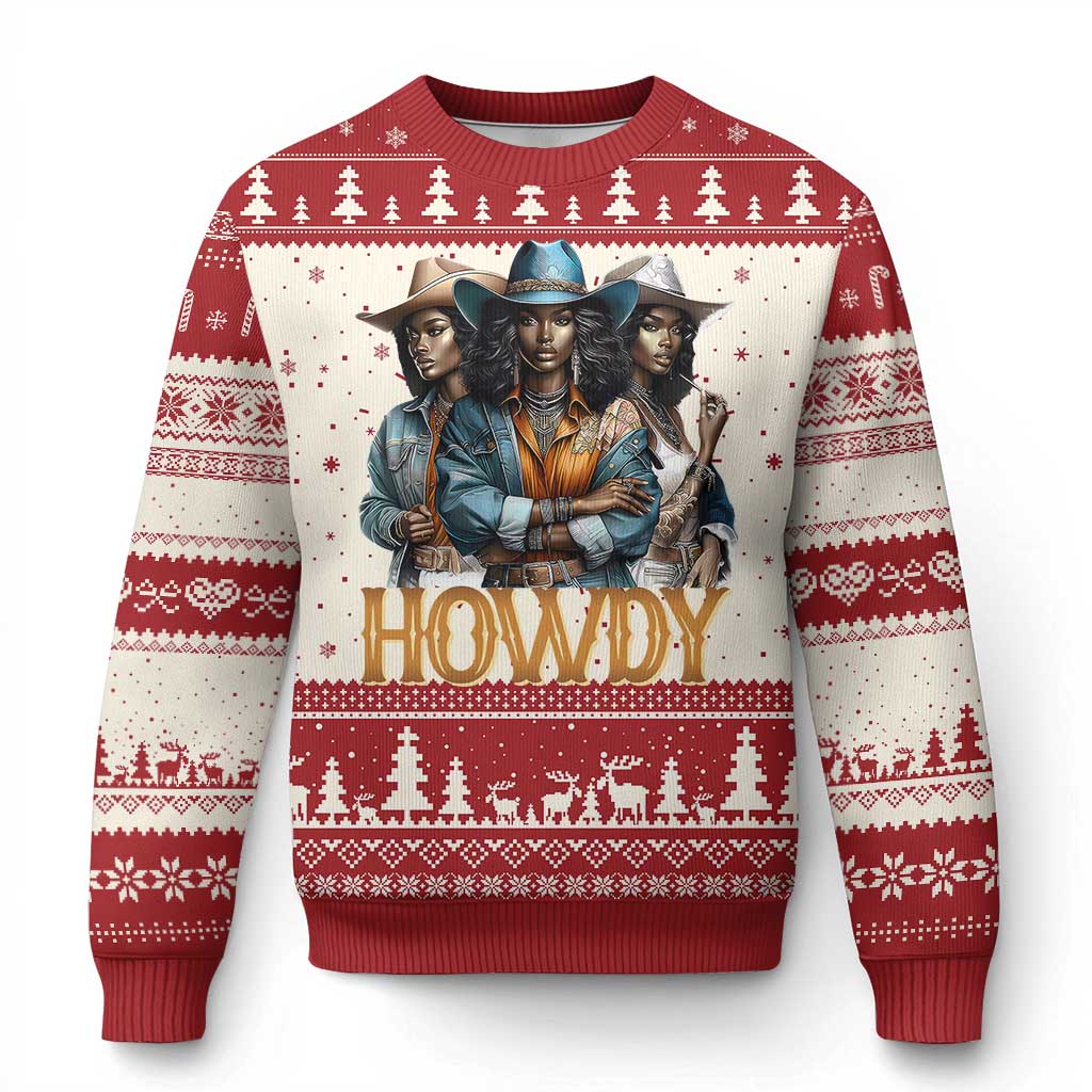 Howdy Melanin Cowgirl Knit Sweatshirt Retro Western Rodeo African American Women Black History TS02 Red Print Your Wear