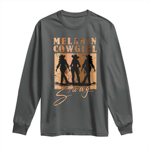 Melanin Cowgirl Swag Long Sleeve Shirt African American Cowgirls Black History Pride Retro TS02 Dark Heather Print Your Wear