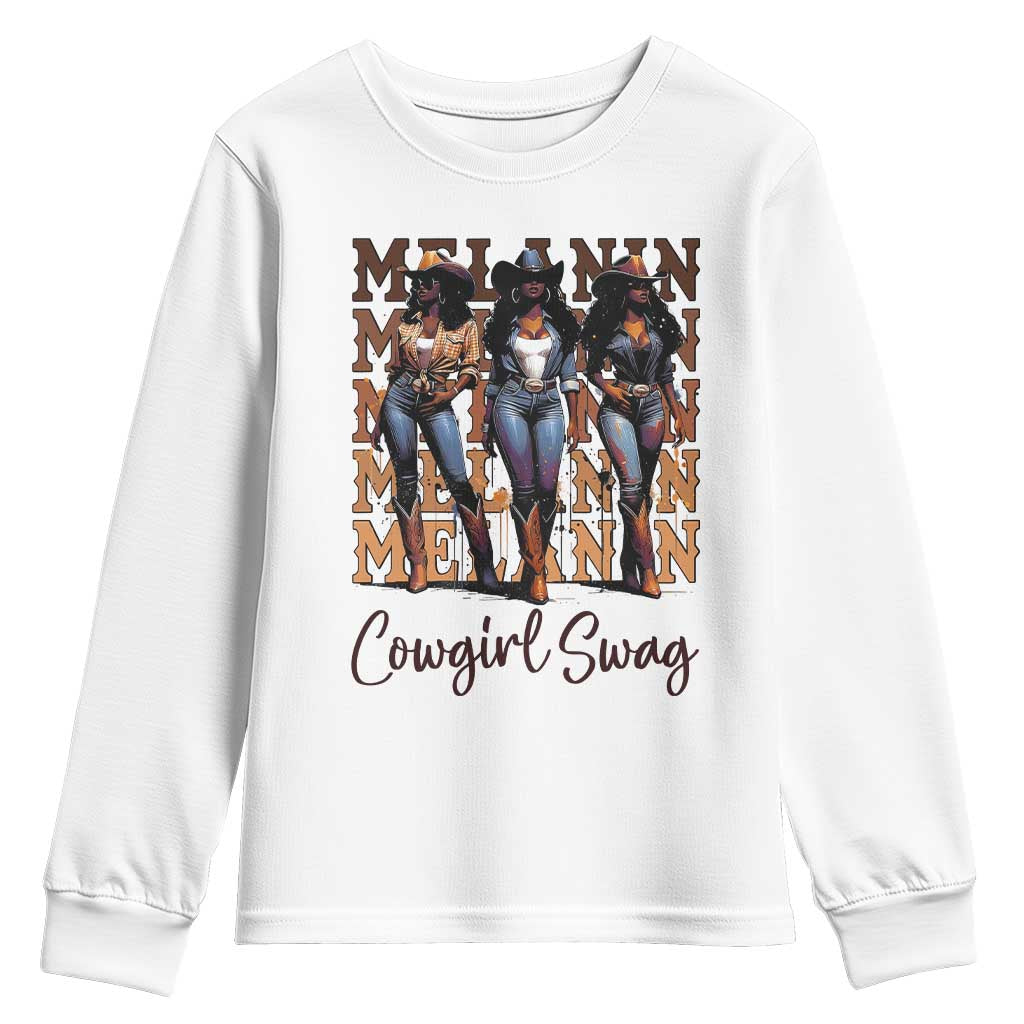 Melanin Cowgirl Swag Youth Sweatshirt African American Cowgirls Black History Pride TS02 White Print Your Wear