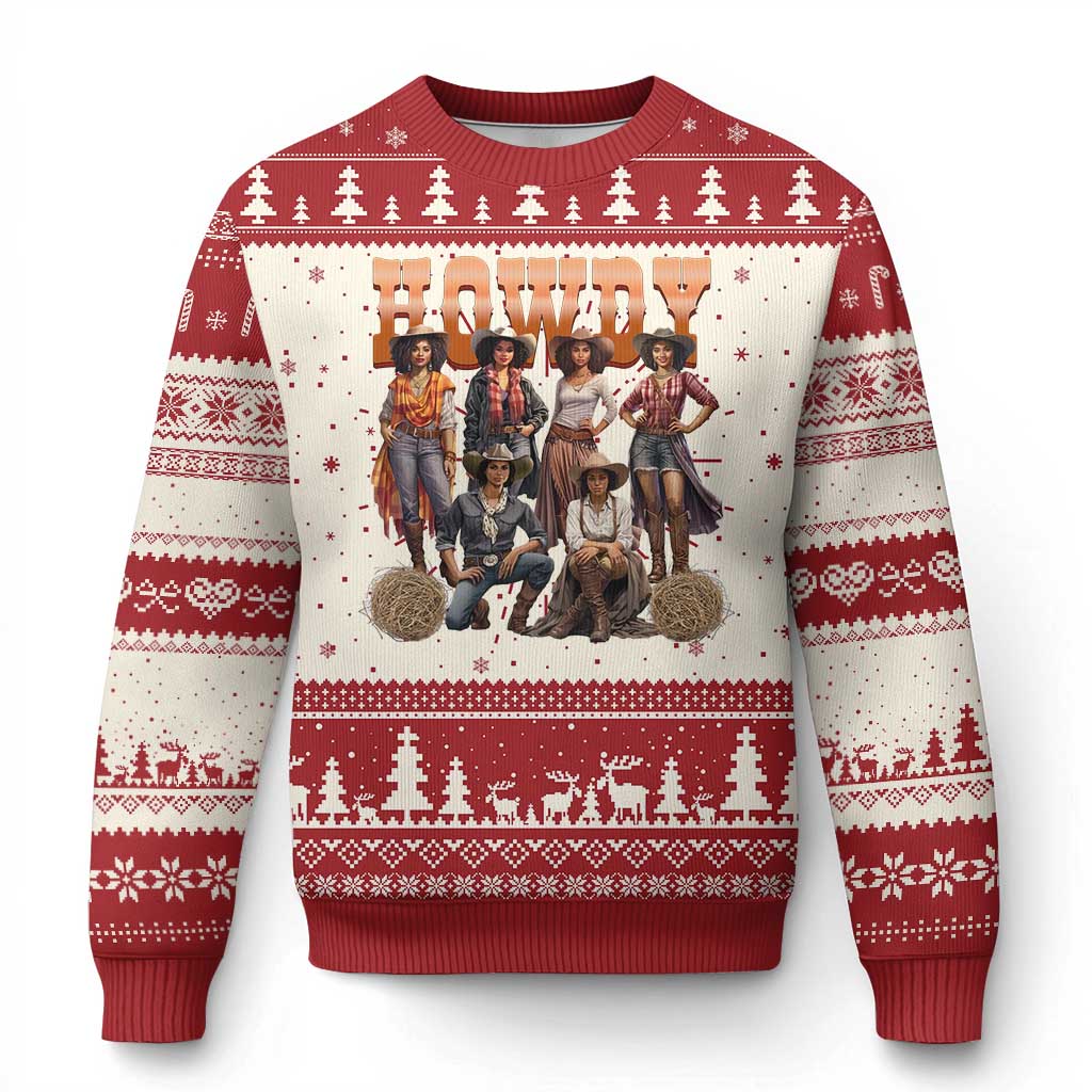 Howdy Melanin Cowgirl Knit Sweatshirt Black History Western Rodeo Texas TS02 Red Print Your Wear