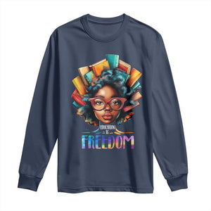 Black History Education Is Freedom Long Sleeve Shirt Black Teacher Books TS02 Navy Print Your Wear