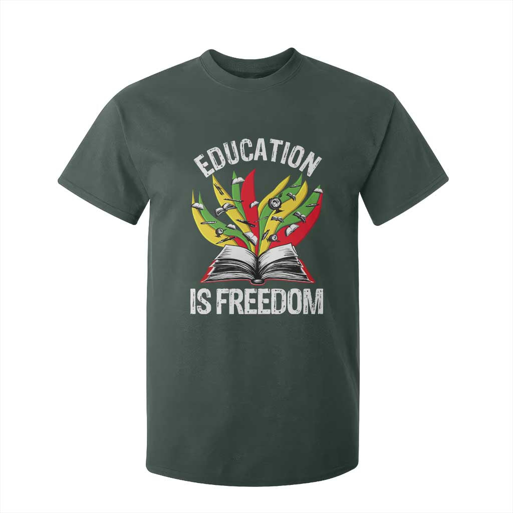 Education Is Freedom T Shirt For Kid Teaching Black History Month Books TS02 Dark Forest Green Print Your Wear