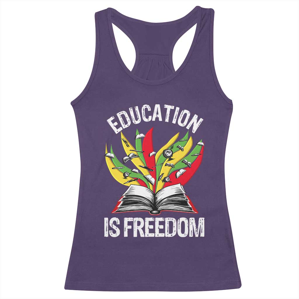 Education Is Freedom Racerback Tank Top Teaching Black History Month Books TS02 Purple Print Your Wear