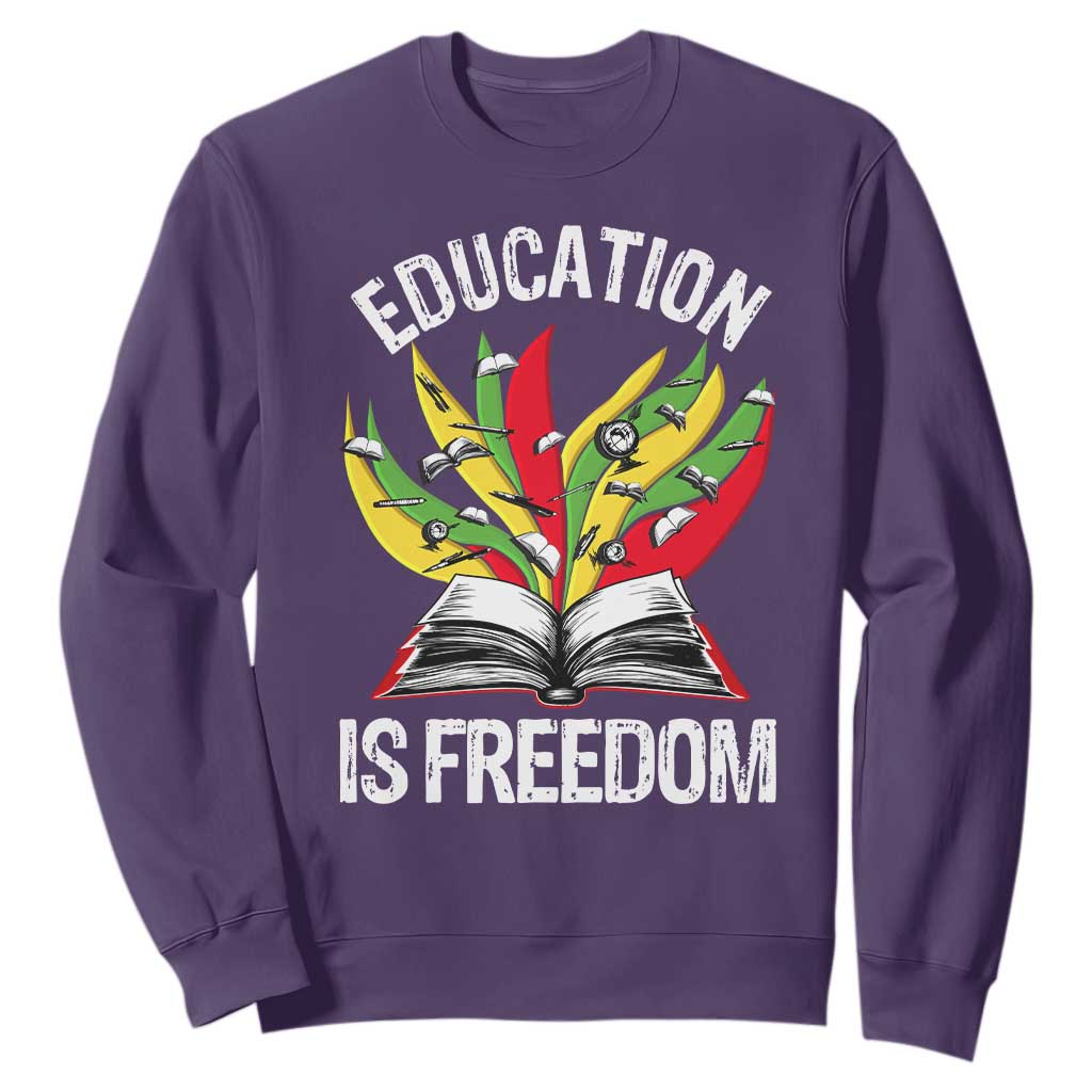 Education Is Freedom Sweatshirt Teaching Black History Month Books TS02 Purple Print Your Wear