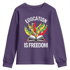 Education Is Freedom Youth Sweatshirt Teaching Black History Month Books TS02 Purple Print Your Wear