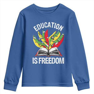 Education Is Freedom Youth Sweatshirt Teaching Black History Month Books TS02 Royal Blue Print Your Wear