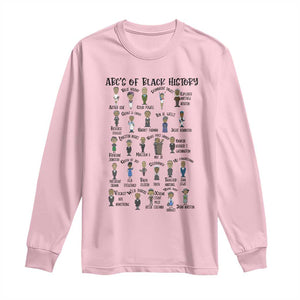 ABCs of Black History Month Long Sleeve Shirt Black Excellence Pride TS02 Light Pink Print Your Wear