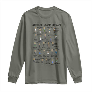 ABCs of Black History Month Long Sleeve Shirt Black Excellence Pride TS02 Military Green Print Your Wear