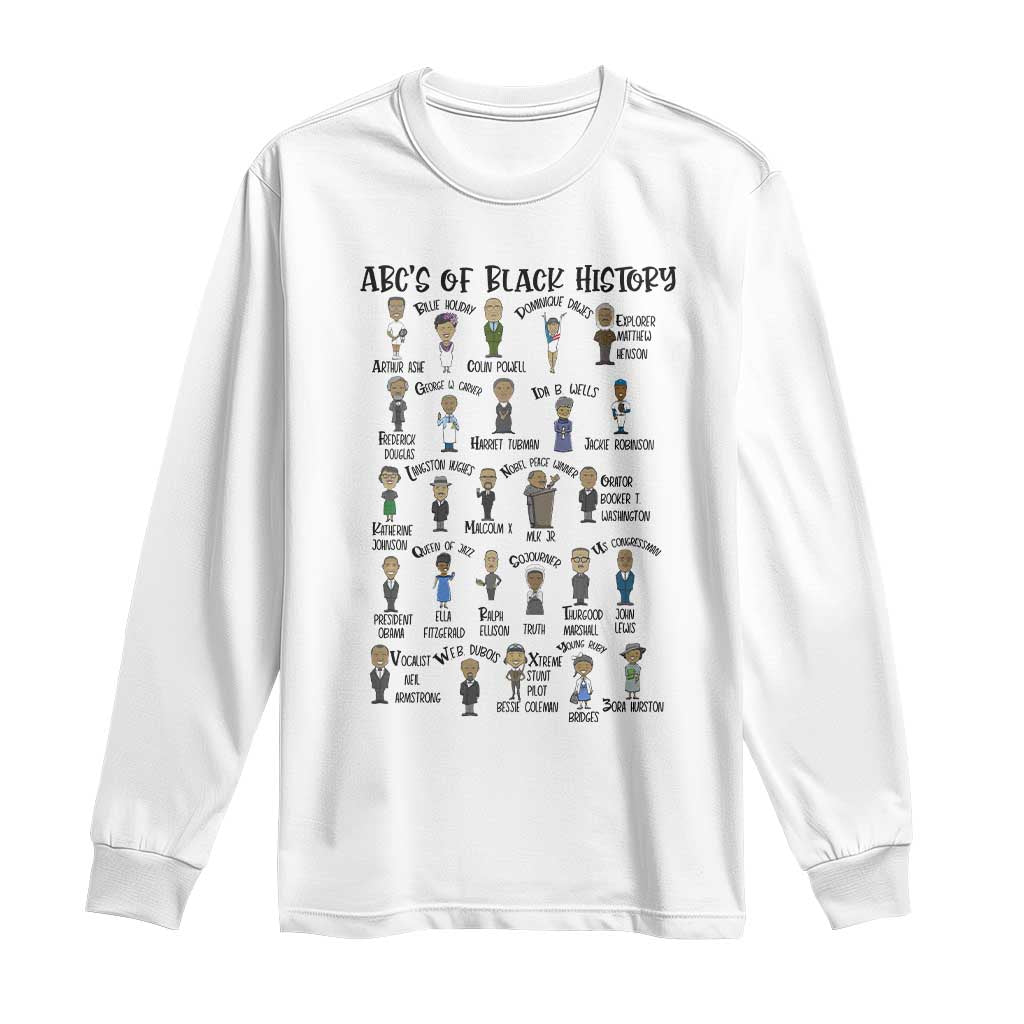 ABCs of Black History Month Long Sleeve Shirt Black Excellence Pride TS02 White Print Your Wear