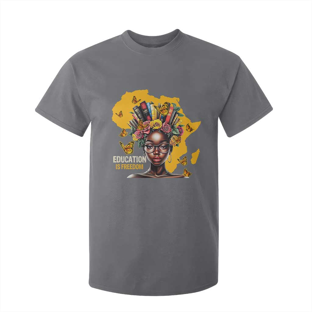 Education Is Freedom T Shirt For Kid Black Teacher Books Black History Month TS02 Charcoal Print Your Wear