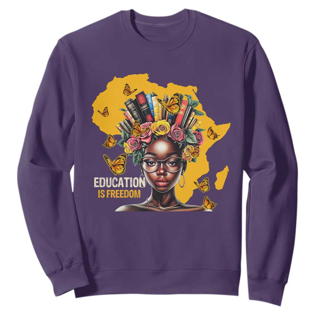 Education Is Freedom Sweatshirt Black Teacher Books Black History Month TS02 Purple Print Your Wear