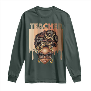 Black Teacher Magic Long Sleeve Shirt Black History Month Afro Hair Melanin TS02 Dark Forest Green Print Your Wear