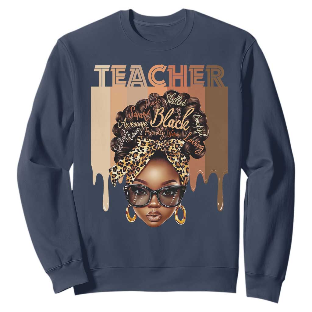 Black Teacher Magic Sweatshirt Black History Month Afro Hair Melanin TS02 Navy Print Your Wear