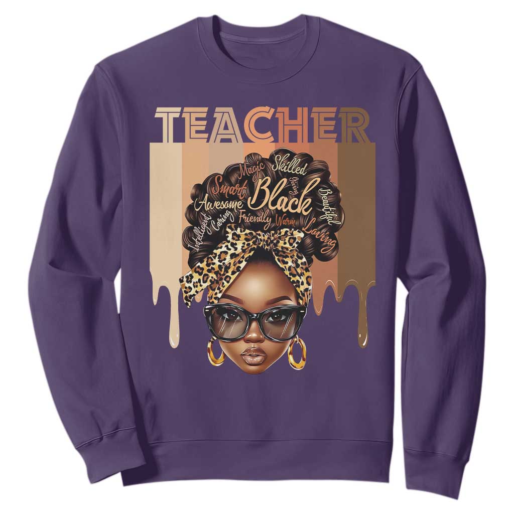 Black Teacher Magic Sweatshirt Black History Month Afro Hair Melanin TS02 Purple Print Your Wear