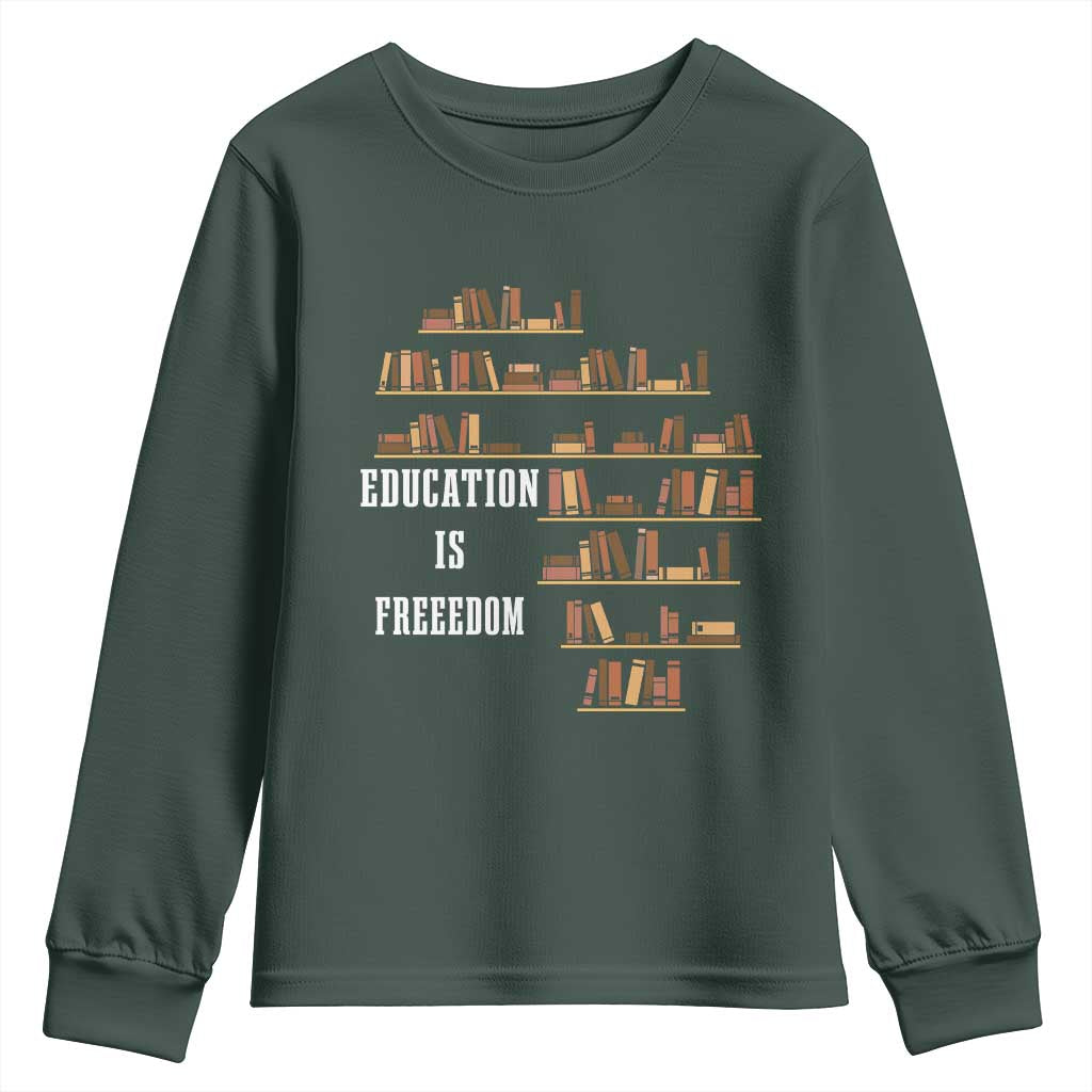 Black History Education Is Freedom Youth Sweatshirt African Roots Africa Map TS02 Dark Forest Green Print Your Wear