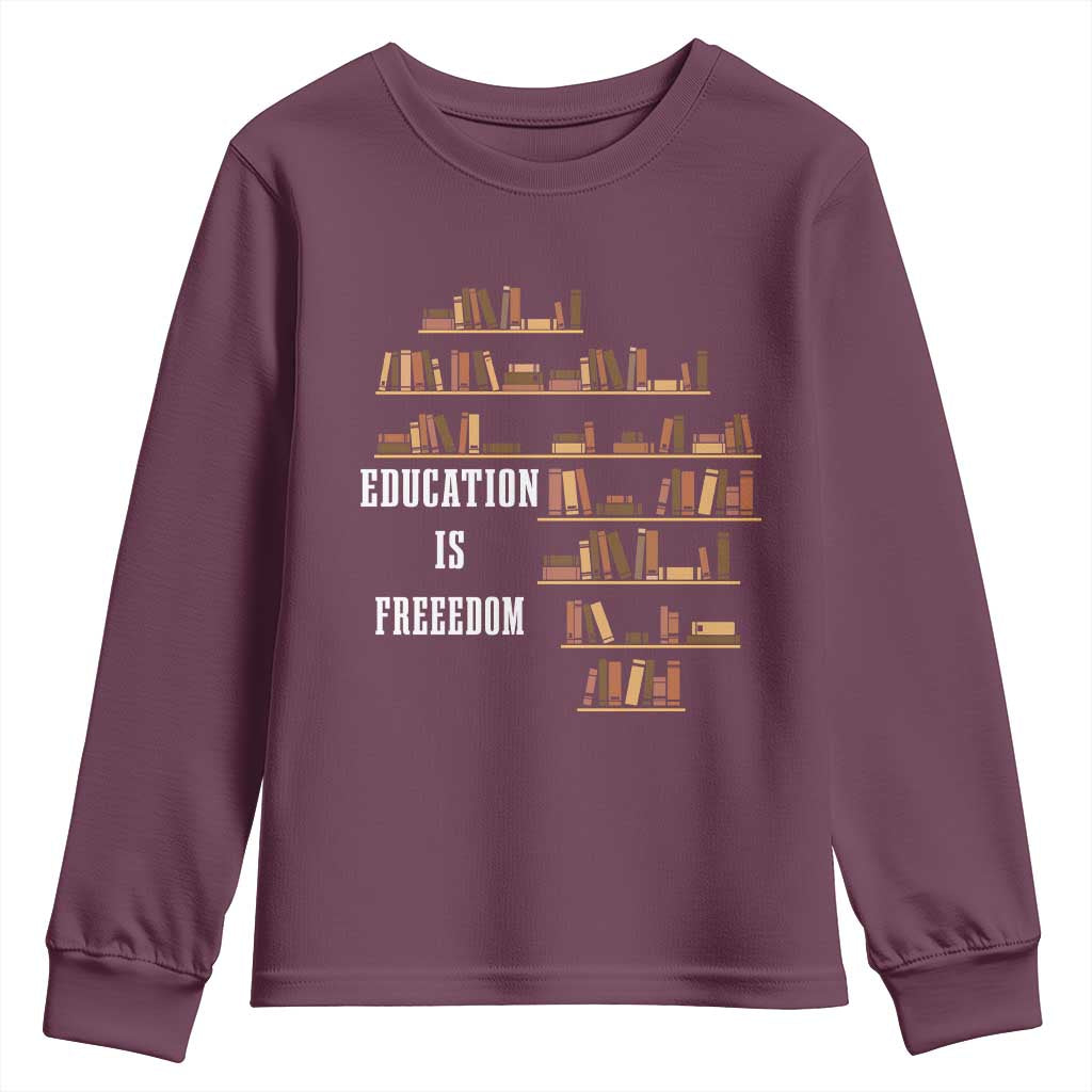 Black History Education Is Freedom Youth Sweatshirt African Roots Africa Map TS02 Maroon Print Your Wear