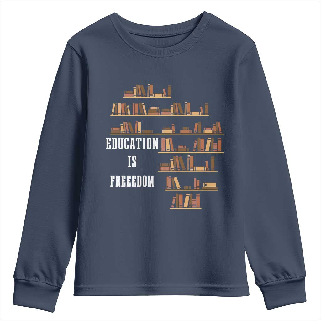 Black History Education Is Freedom Youth Sweatshirt African Roots Africa Map TS02 Navy Print Your Wear