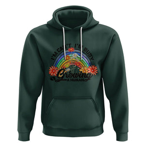 First Mother's Day Hoodie I Can't I'm Busy Growing A Human New Mom Retro Rainbow TS02 Dark Forest Green Printyourwear