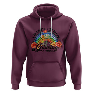 First Mother's Day Hoodie I Can't I'm Busy Growing A Human New Mom Retro Rainbow TS02 Maroon Printyourwear