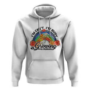 First Mother's Day Hoodie I Can't I'm Busy Growing A Human New Mom Retro Rainbow TS02 White Printyourwear