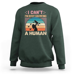 First Mother's Day Sweatshirt I Can't I'm Busy Growing A Human New Mom Vintage TS02 Dark Forest Green Printyourwear