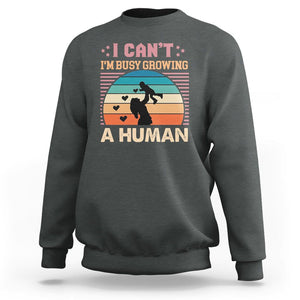 First Mother's Day Sweatshirt I Can't I'm Busy Growing A Human New Mom Vintage TS02 Dark Heather Printyourwear