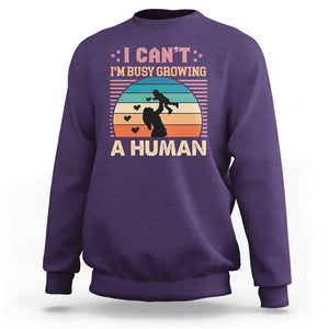 First Mother's Day Sweatshirt I Can't I'm Busy Growing A Human New Mom Vintage TS02 Purple Printyourwear