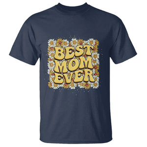 Floral Mother's Day T Shirt Best Mom Ever Flowers Retro Hippie TS02 Navy Printyourwear