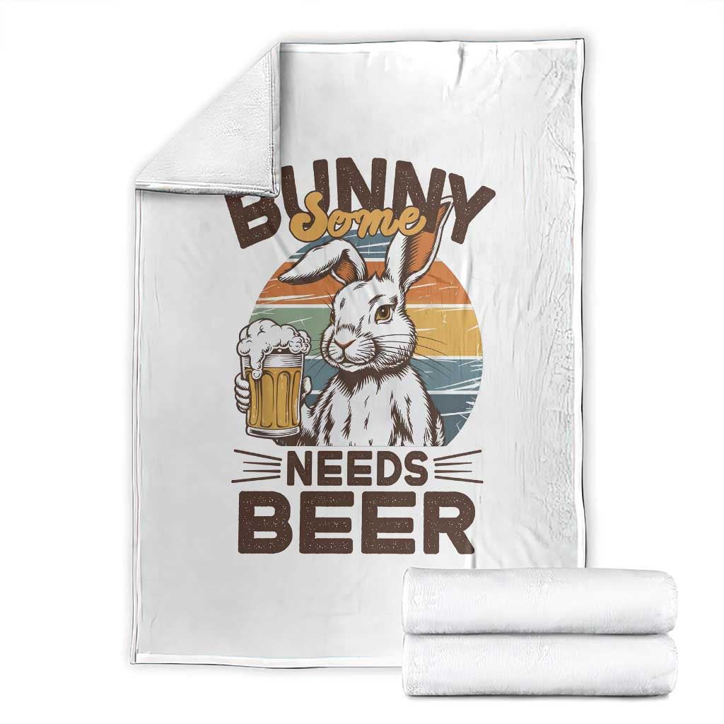 Some Bunny Needs Beer Funny Easter Drinking Humor Throw Blanket Retro Rabbit Beer Lover Gift TS02 White Print Your Wear