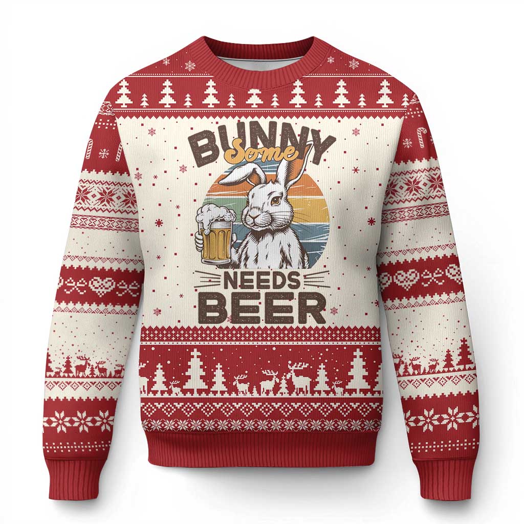 Some Bunny Needs Beer Funny Easter Drinking Humor Ugly Christmas Sweater Retro Rabbit Beer Lover Gift TS02 Beige Red Print Your Wear